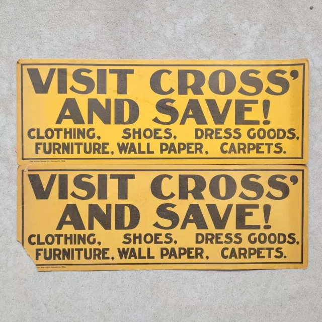 1800s VTG 14" Cardboard Signs VISIT CROSS AND SAVE Country Drug Store LOT of 2