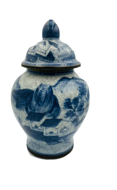 Small Vintage Asian Ginger Jar Blue & White Flower 7” Chinoiserie.