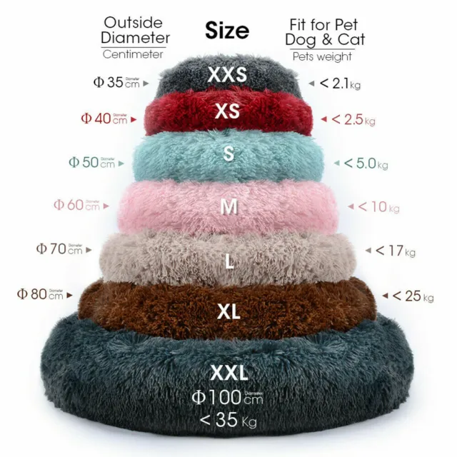 UK Warm Pet Calming Beds Comfy Fluffy Dog Bed Cat Nest Mattress Donut Pad S~XL