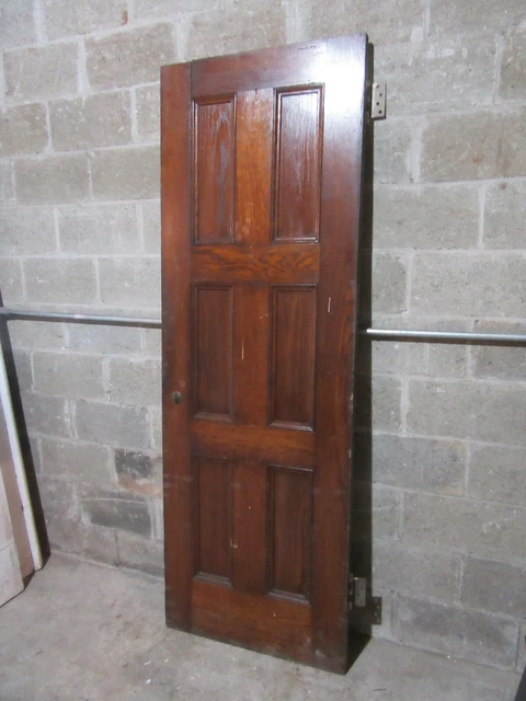 ~ ANTIQUE OAK 6 PANEL DOOR WITH HARDWARE DD ~ 28 x 81.75 ARCHITECTURAL SALVAGE 3