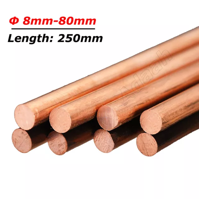 T2 Copper Round Rods Bar Ø 8mm to 80mm x Length 250mm Solid Metal Shaft Stick