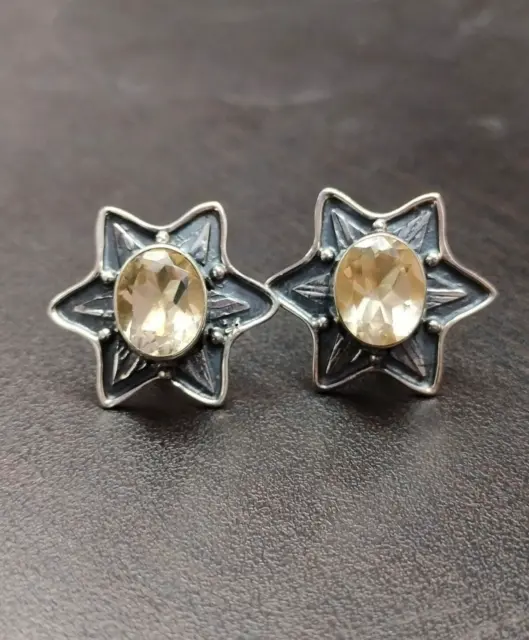 Gemelos FLORALES de Plata de Ley 925 con cuarzo champán, regalo de joyería...