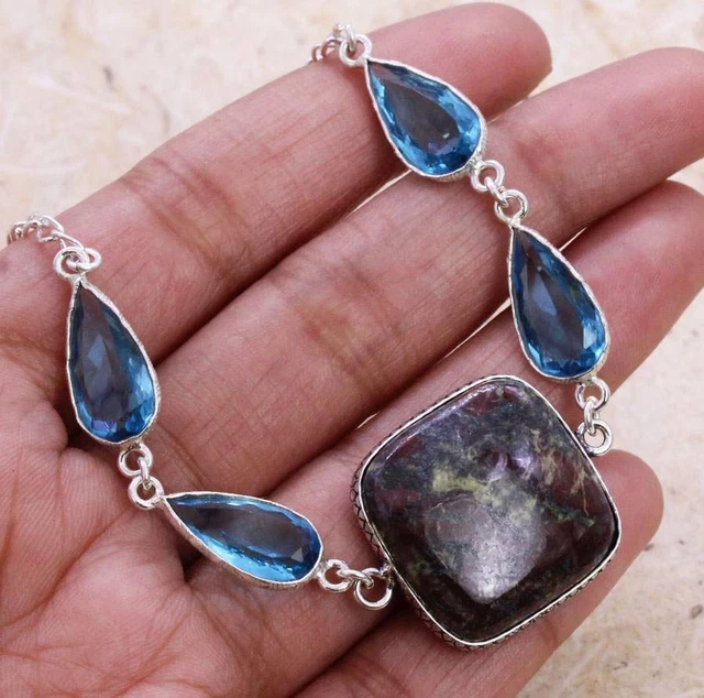Charming Dragon Jasper 925 Silver Plated Handmade Bracelet of 8" Ethnic Gift