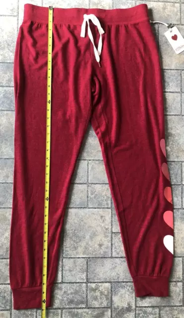 NWT New Pj Salvage Raspberry Red Jogger Pants Size M Hearts Rayon Polyester Elas 3