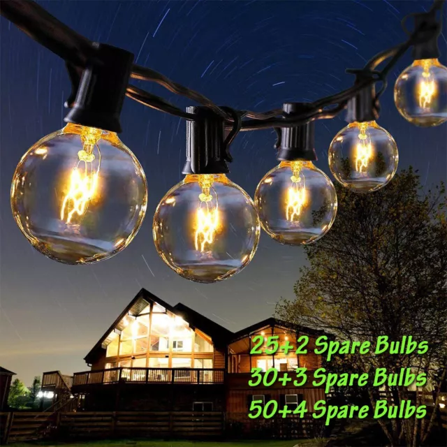 25/30/50FT Weatherproof String Festoon Garden Light Mains Clear Bulbs Garden G40