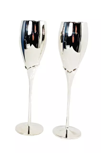 Set of 2 Silver Plated Wedding Anniversary Toasting Champagne Flutes