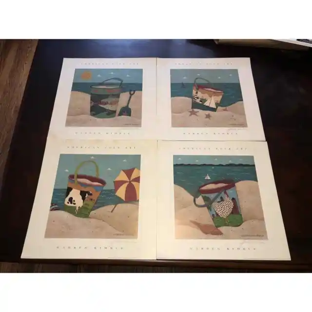 Warren Kimble American Folk Art Graphite Signed “By The Sea” Prints Set Of 4