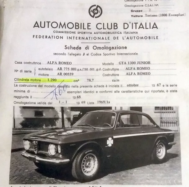 Alfa Romeo Gta 1300 Junior Copy Fiche D’homologation (088)