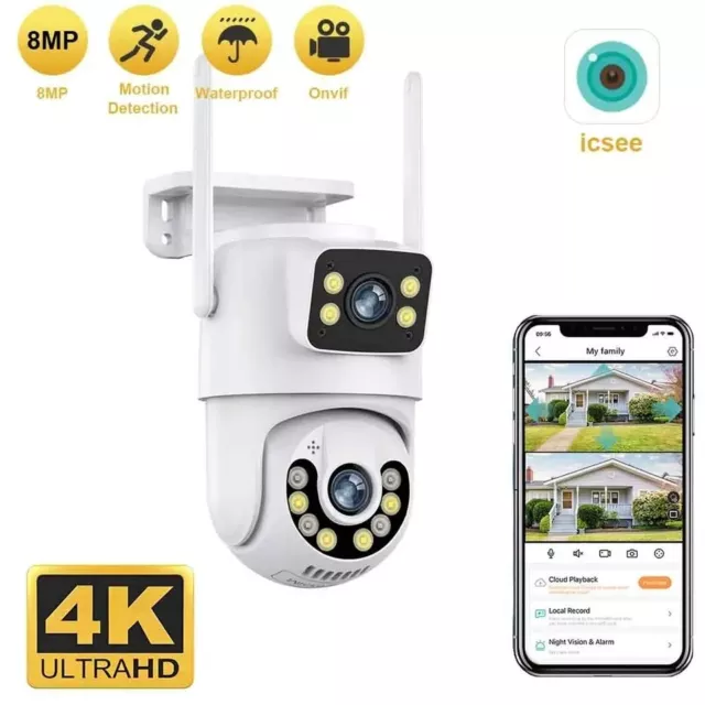 Caméra De Surveillance Extérieure IP 8MP/4K WiFi HD  Infrarouge