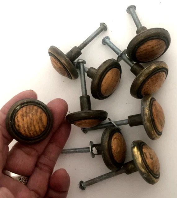 LOT 9 Vtg Brass Metal Wood Center KNOBS Cabinet Cupboard Dresser Drawer Pull