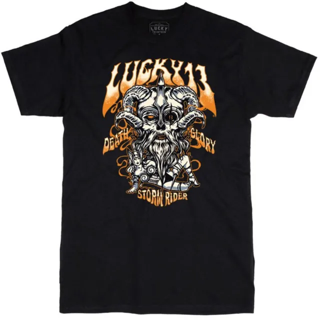 Lucky 13 Storm Rider Viking Skull Diavolo Corna Biker T-Shirt LM1000SR