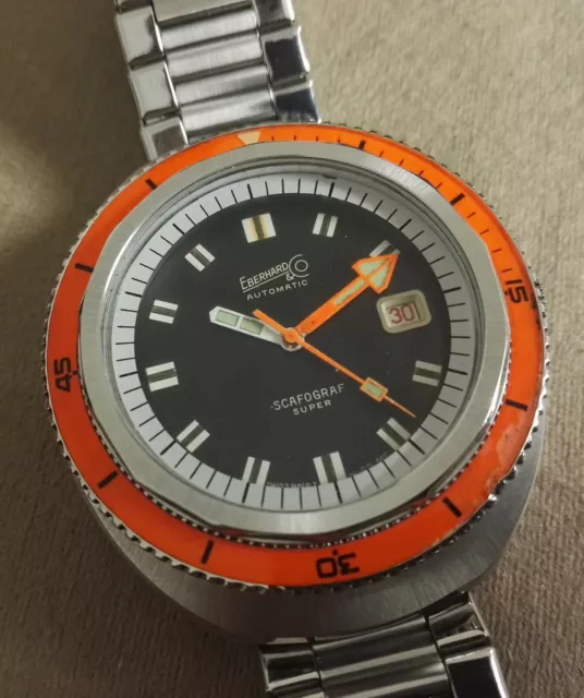 Eberhard & Co. Scafograf 500 super rare orange hand and bezel stretch bracelet