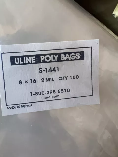 ULINE Flat Open Clear Plastic Poly Bags, 2 Mil, 8" x 16" (Pack of 100)