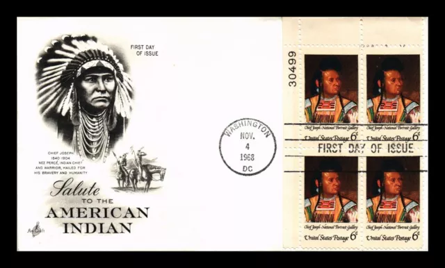 Dr Jim Stamps Us Cover American Indian Chief Joseph Fdc Plate Block Artcraft