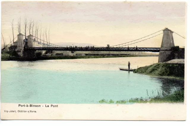 PORT A BINSON - Marne - CPA 51 - le pont suspendu - carte couleur