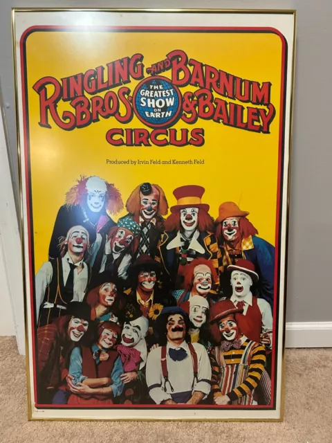 FRAMED RINGLING BROTHERS BARNUM & BAILEY 1978 Circus Poster Clown 36" x 24"