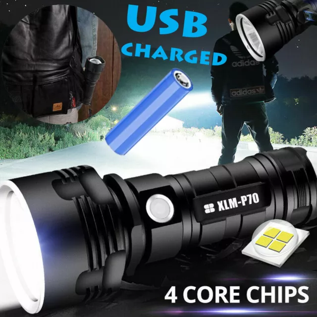 1200000LM LED Flashlight Tactical Light Super Bright Torch USB Rechargeable Lamp