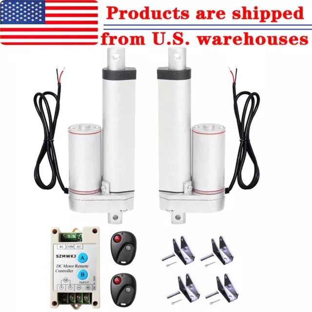 2 Dual Electric 4" Linear Actuators W/ Wireless Controller Brackets Kit DC Motor