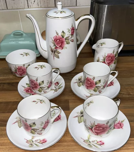Royal Stafford England Bone China First Love 11-teiliges Kaffeeset rosa rosa sehr guter Zustand