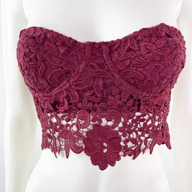 Kimchi Blue Urban Outfitters Size M Merlot Dark Red Lace Strapless Bustier Top