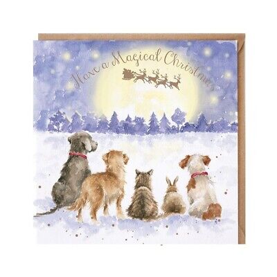 Santa Dogs Cat and Rabbit Xmas Greeting Card – Magic of Christmas by Wrendale