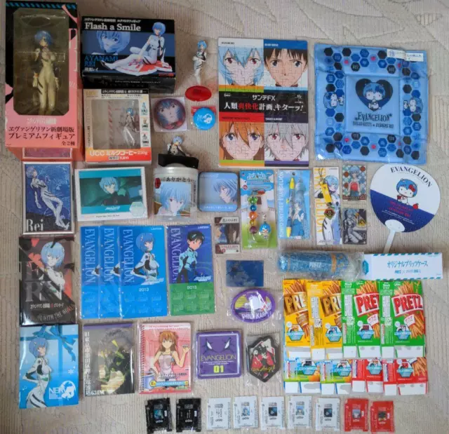 Evangelion Goods Lot of set Shinji Rei Asuka Kaworu Figure Fan Strap Notepad