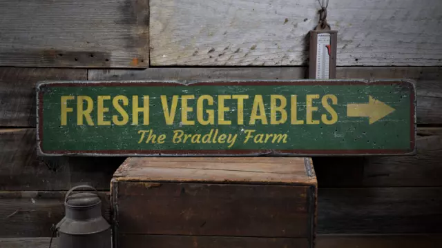 Fresh Vegetables Arrow, Custom Family - Rustic Distressed Wood Sign