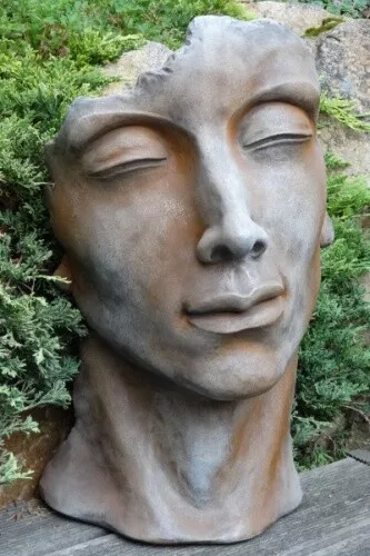 Gartenfigur Gesicht "MANN", Steinguss, Rosteffekt, klein Sofort Lieferbar