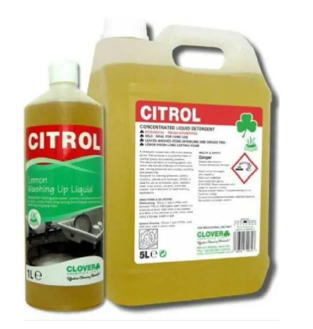 Citrol Concentrated Washing Up Liquid Detergent Lemon Scented 1L / Trade 5 Litre