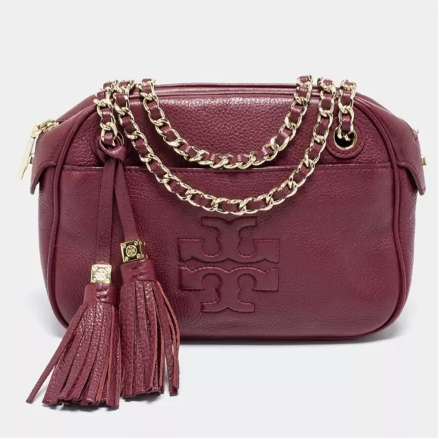 Tory Burch Thea Chain Shoulder Crossbody Burgundy Leather Bag NWT