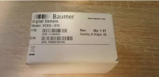 Baumer VCXG-51C GigE Color industrial camera, 5MP Sony IMX264 2/3" C-mount POE
