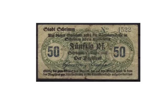 [14345] - NOTGELD SCHRIMM (heute: Śrem), Stadt, 50 Pf, 15.12.1917. Tieste 6695.0