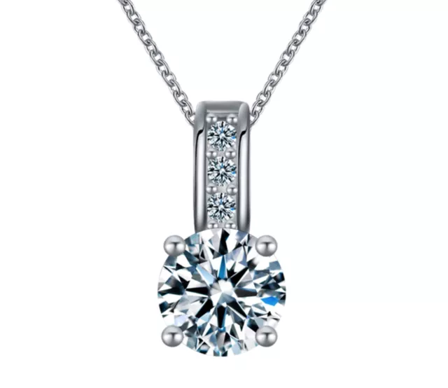 FLAWLESS 2 Carat Lab Created AAA CZ Necklace Brilliant Cut 2ct White Gold Plated