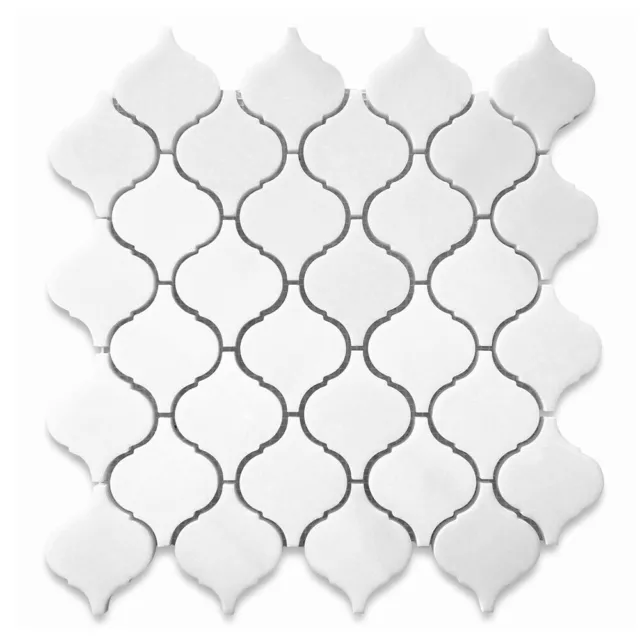 T892XP Arabesque Thassos White Marble Baroque Lantern Polished Mosaic Tile