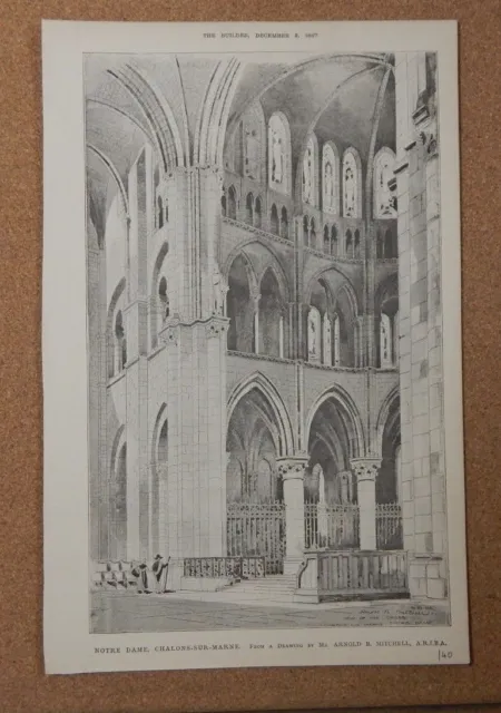 Antique Architects print Church of Notre Dame Chalon Sur marne the builder.1887