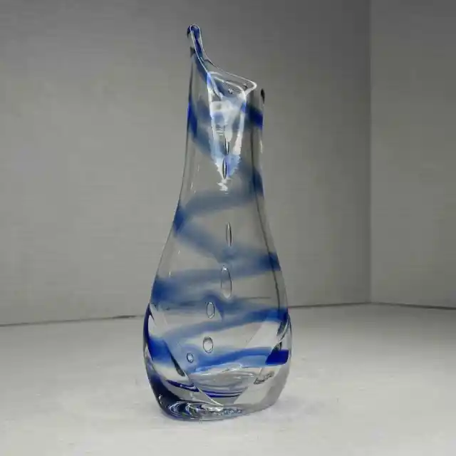 Nourot Glass Studio Art Vase Signed Ann Corcoran '93 Blown Cobalt Swirl Bubble