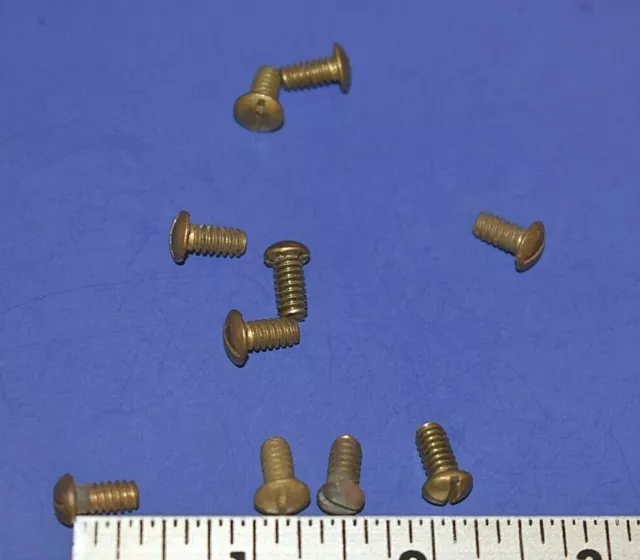 10 Vintage 10-24 x 3/8" Slotted Round Head Locking Brass Machine Screws Bolts