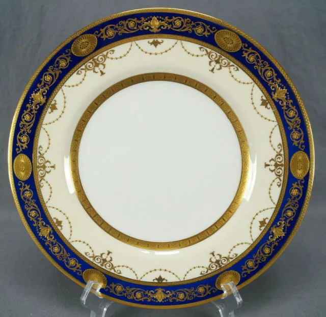 Minton K228 Raised Beaded Gold Neoclassical Scrollwork Cobalt 10 5/8 Plate E