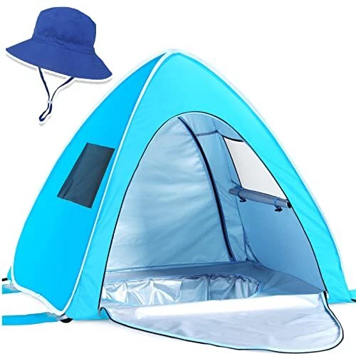 Baby Beach Tent with Baby Sun Hat, Pop Up Baby Pool Tent for Infants, UV