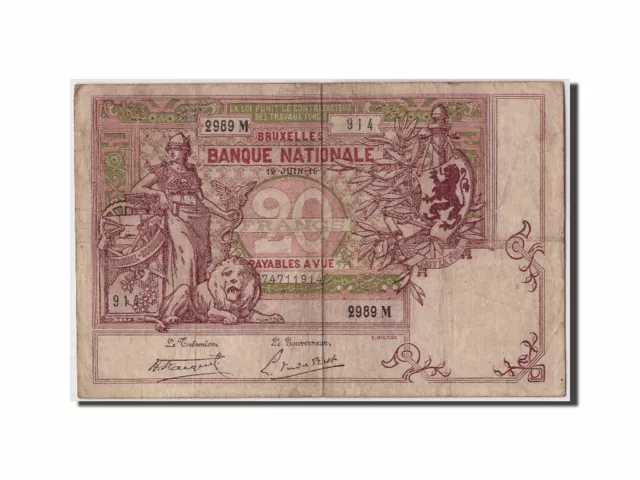 [#308149] Banknote, Belgium, 20 Francs, 1919, 1919-06-19, KM:67, VF