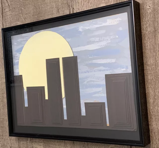 Vintage   Original Art  Framed Twin Towers Old NYC Skyline Artist Signed M.Mordy