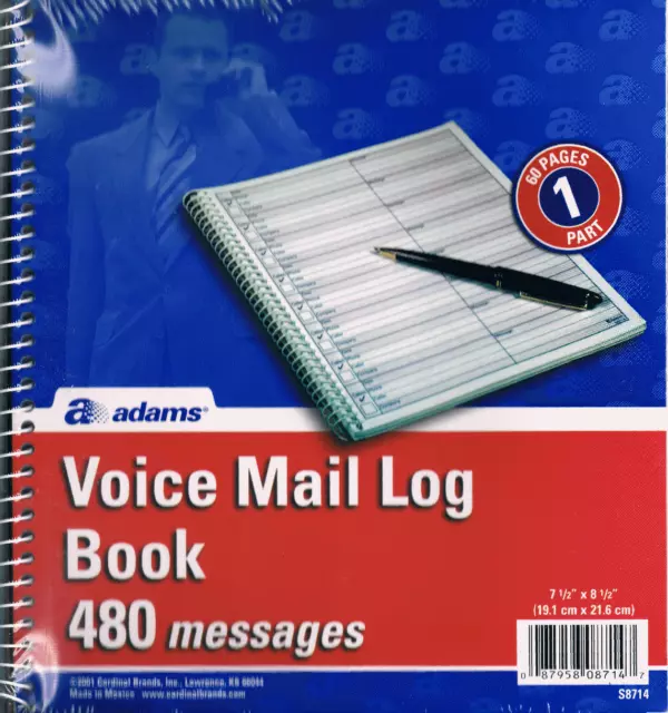 Adams Voice Mail Log, 8.25 x 8.5 Inch, Spiral Bound, 60 Forms per Book, 2-Pack,