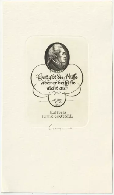 OSWIN VOLKAMER: Exlibris für Lutz Grösel, "Goethe: Gott gibt die Nüsse..."