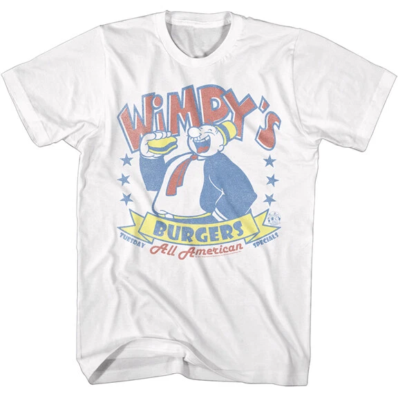 POPEYE THE SAILOR Man Cartoon Wimpy's Burgers Tuesday Specials Men's T