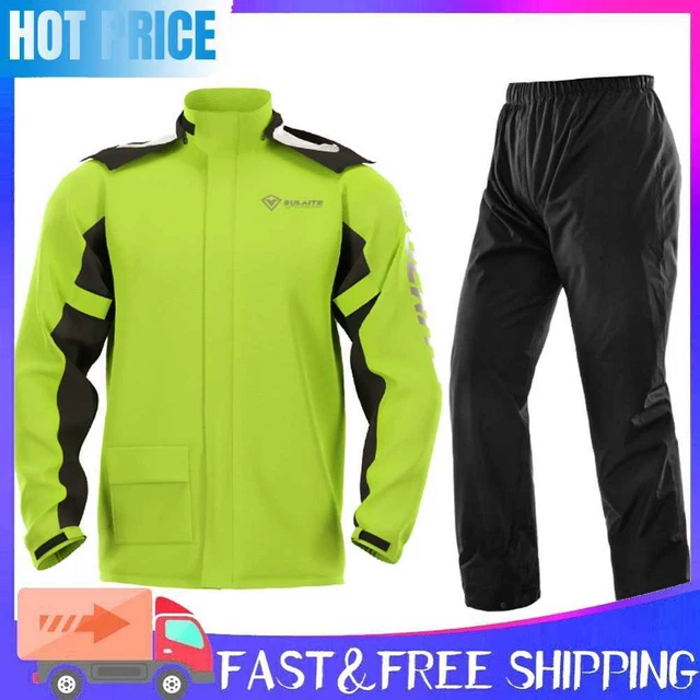 SULAITE Motorcycle Rain Jacket + Rain Pants with Shoe Covers Green (XXXL)