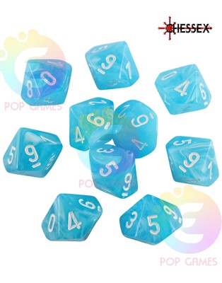 Chessex Set 7 dadi Chessex NEBULA BLUE white Dice BLU bianco Dadi Dado 27466 