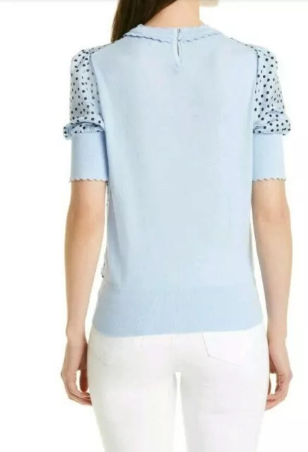 Ted Baker- ERII- Spotty Woven Top w/ Knitted Trim- Pale Blue-Sz4=US12 -NWT-$175 2