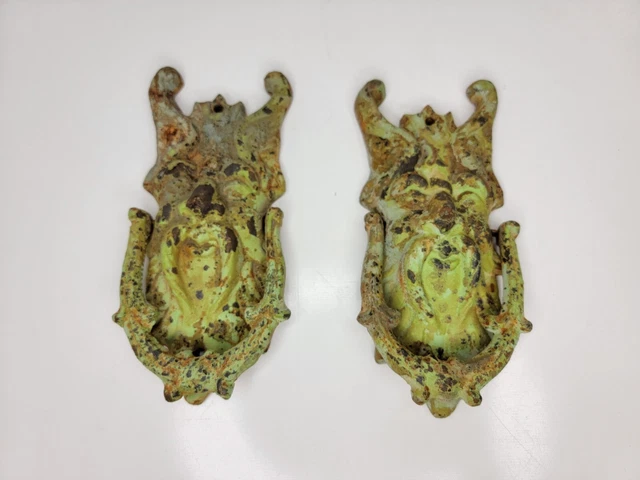 Pair of Leaf Man Old Man Winter Door Knocker Cast Iron Gargoyle Patina Look