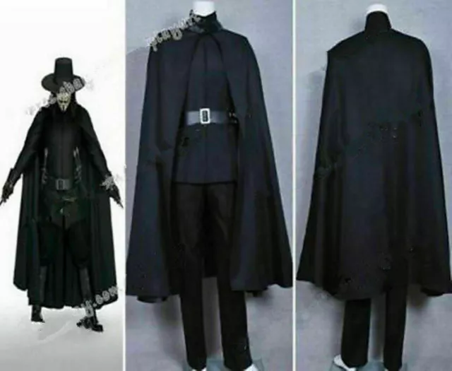 V for Vendetta Guy Fawkes Cosplay Costume Full Set Black Cape Suit Halloween