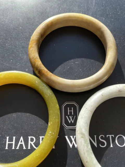 Joblot Of Five Hand Carved White&Green&Yellow Russet Natural Jade Bangles 3